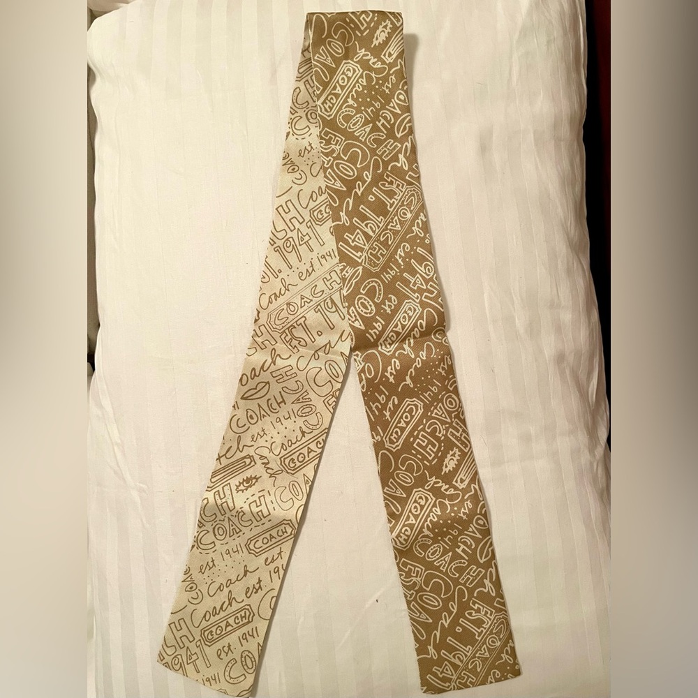 Coach Cream & Gold Graffiti Signature Print Silk Ponytail/ Handbag Scarf- NWOT